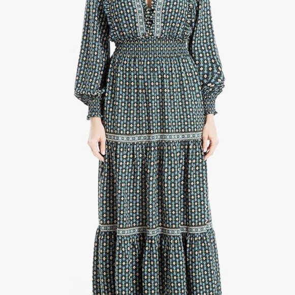 MAX STUDIO L Women's Crepe Tiered Long Sleeve Maxi Dress - Picture 1 of 7